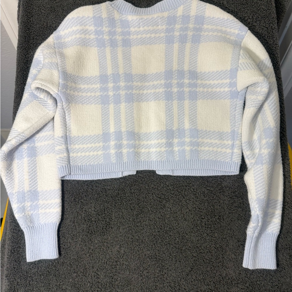 Hollister Plaid Cardigan - White and Light Blue Size XS - Picture 2 of 4